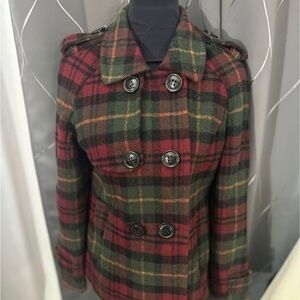 Classic Plaid Double-Breasted Pea Coat